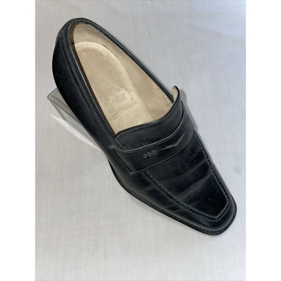 Billy Reid Penny Loafers Mens Size 8 M Black Leather Slip On Shoes Block Italy - Picture 1 of 12